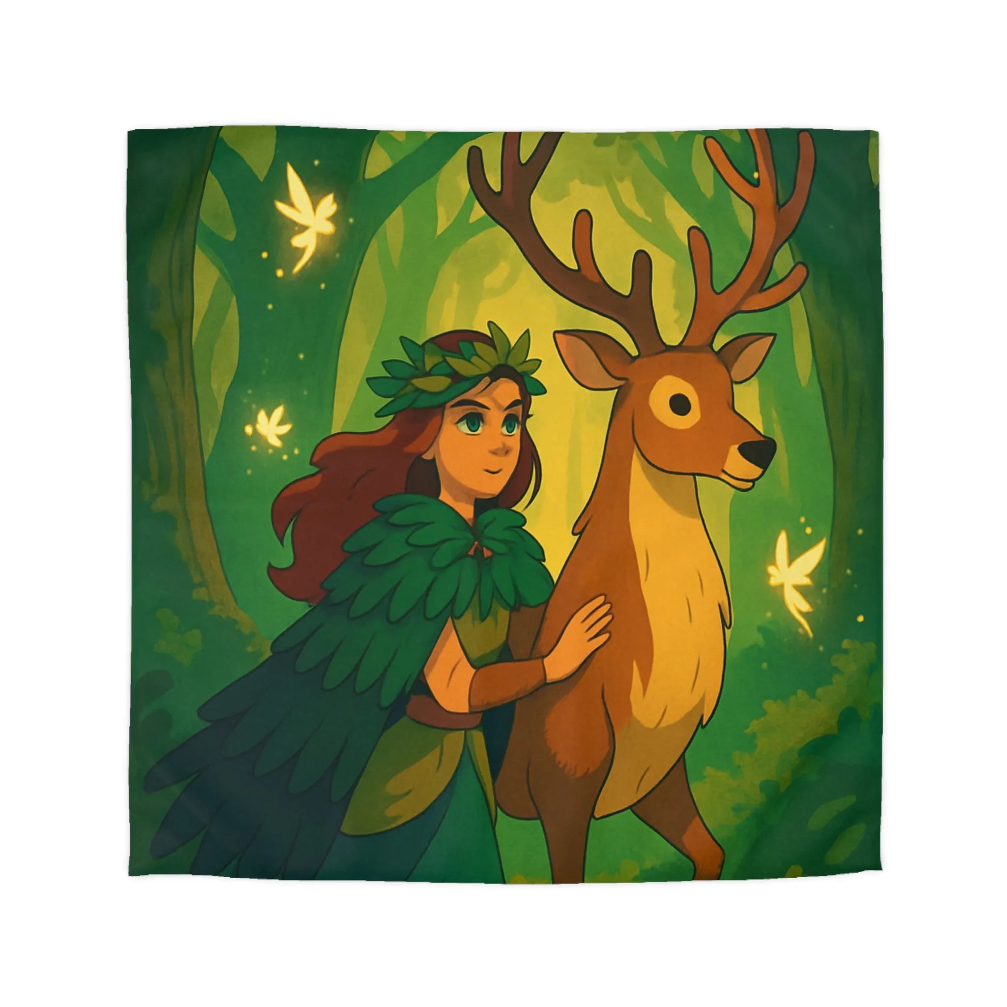 Housse de couette forestière magique avec cerf et fée pour ambiance féérique naturelle