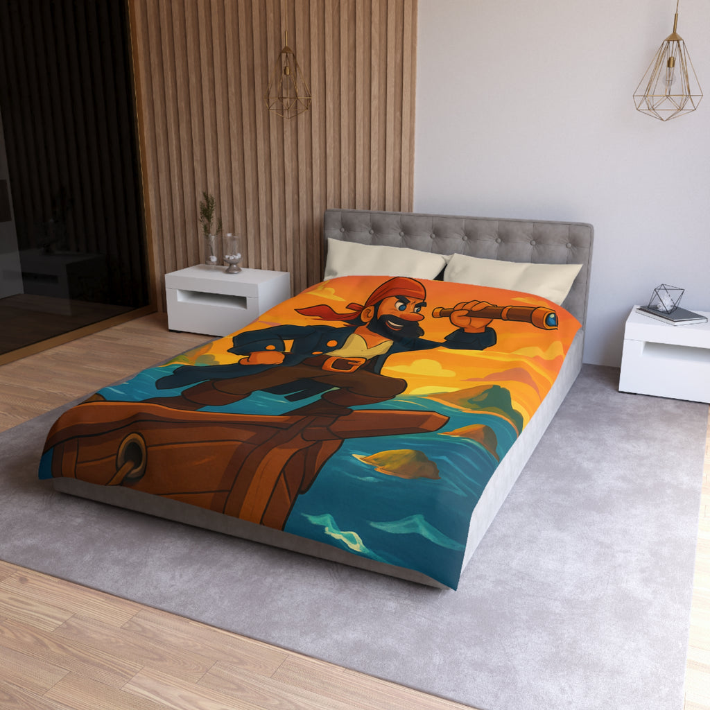 Housse de couette pirate flamboyant explorant les mers au coucher de soleil épique