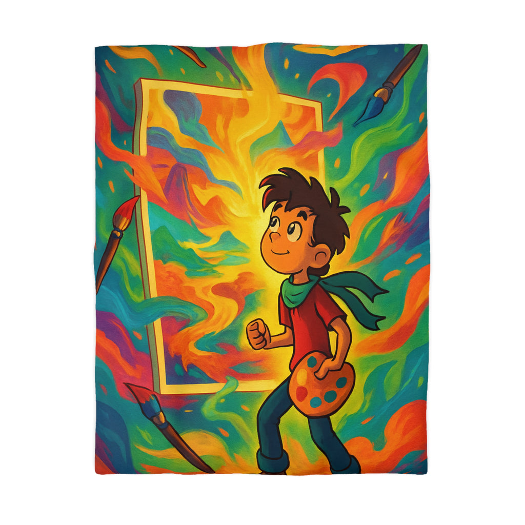 Housse de couette multicolore avec artiste créatif et peinture de pinceaux magiques