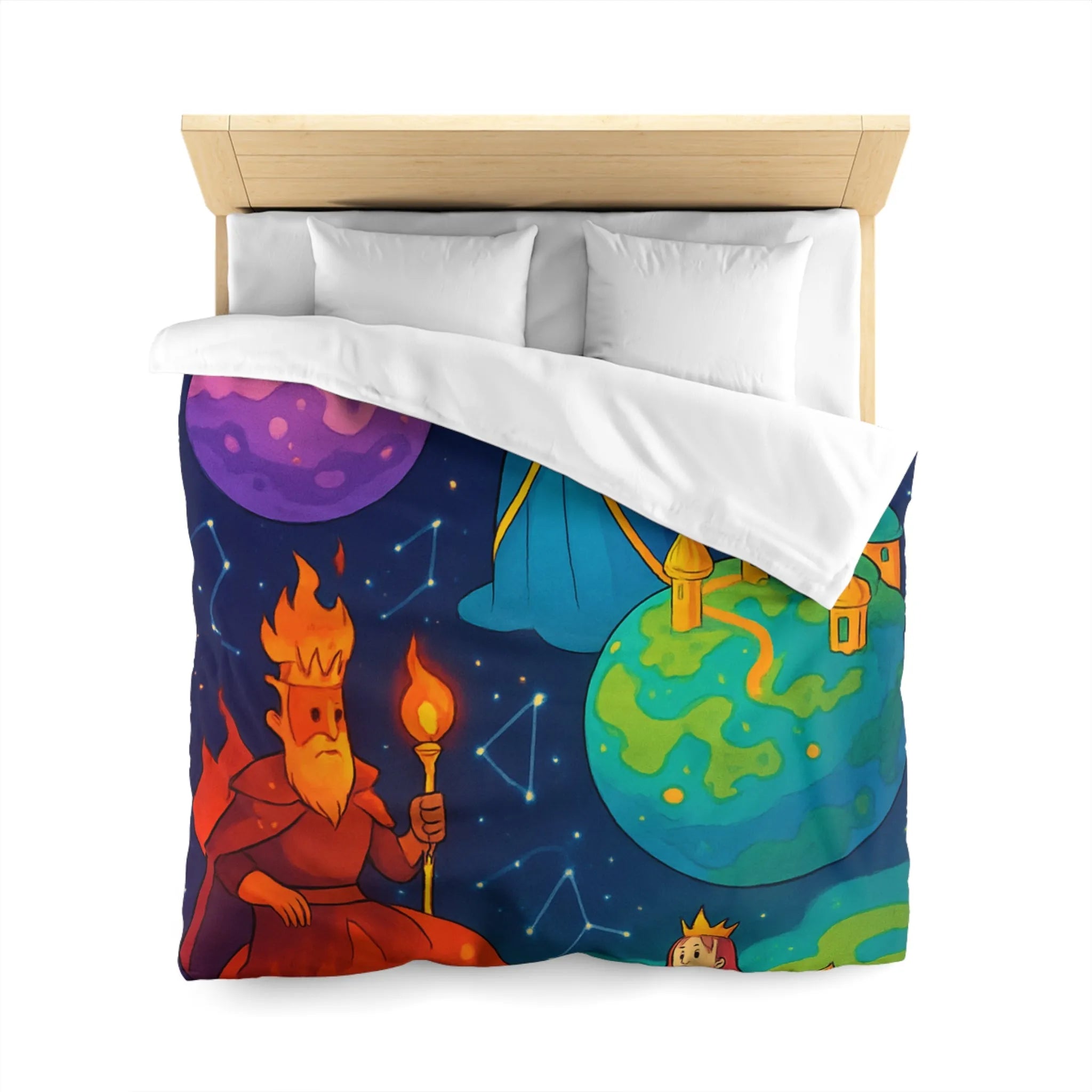 Housse de Couette Imaginaire avec Rois et Reines sur Planètes Mystiques Étoilées