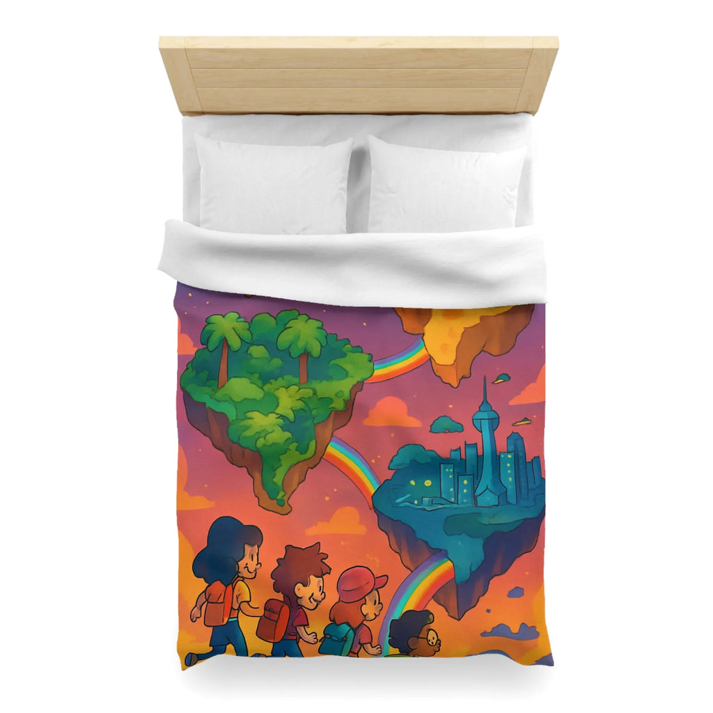 Housse de couette avec univers magique flottant pour chambre d'enfant colorée arc-en-ciel