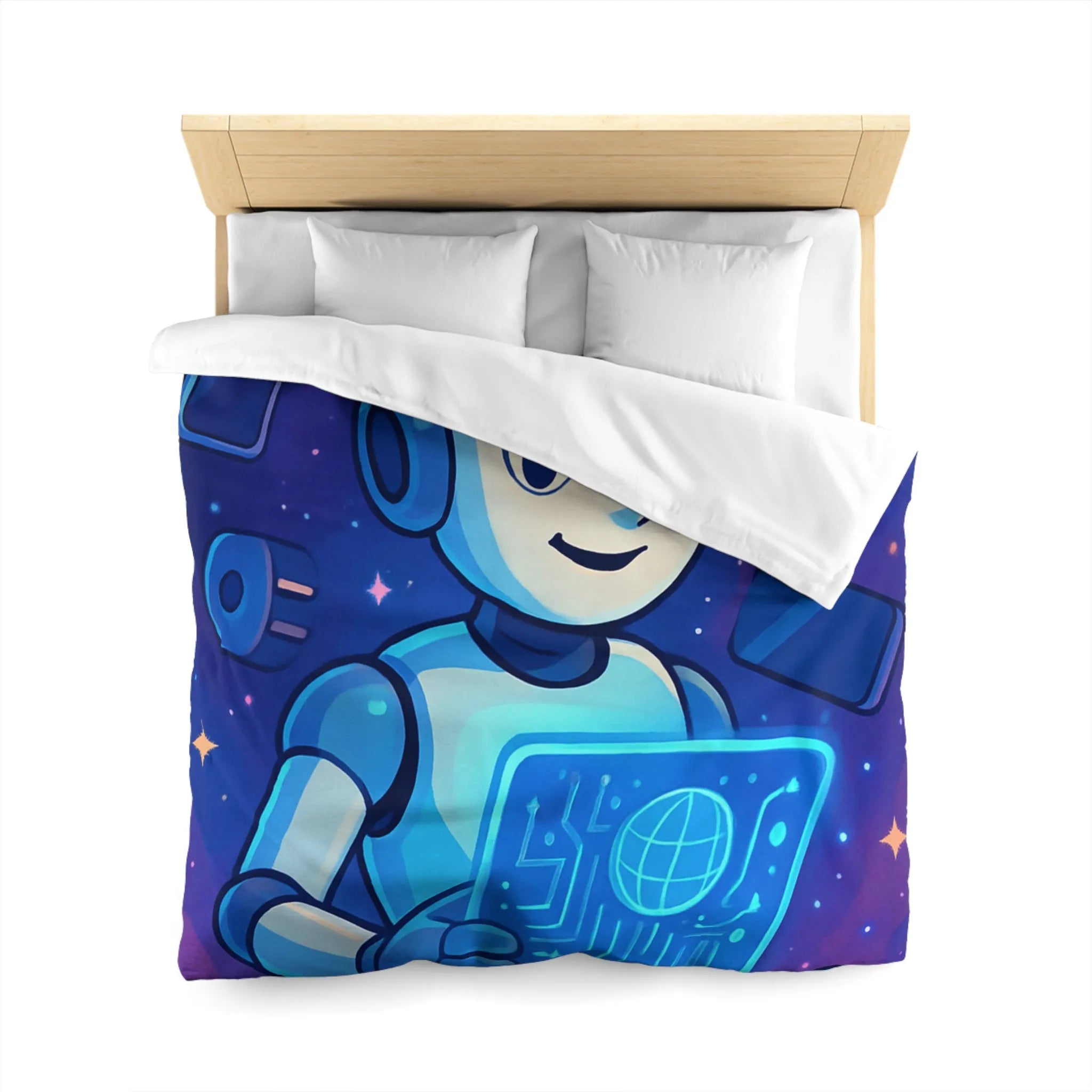 Housse de Couette Futuriste avec Robot et Gadgets Technologiques pour Chambre Moderne