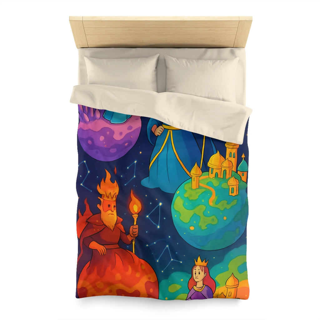 Housse de Couette Imaginaire avec Rois et Reines sur Planètes Mystiques Étoilées
