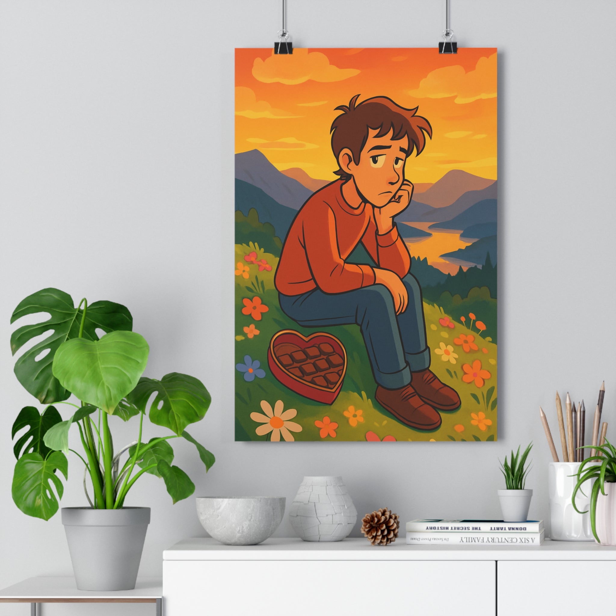 Poster décoratif cartoon orange jaune rêveur chocolat fleuri chambre salon intérieur format 30x46 qualité