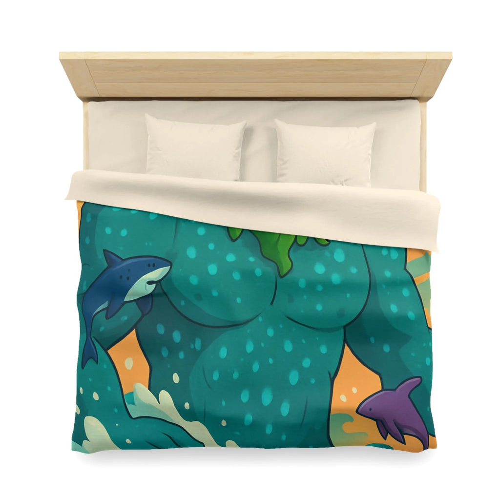 Housse de couette avec géant des mers, faune marine et ciel coloré