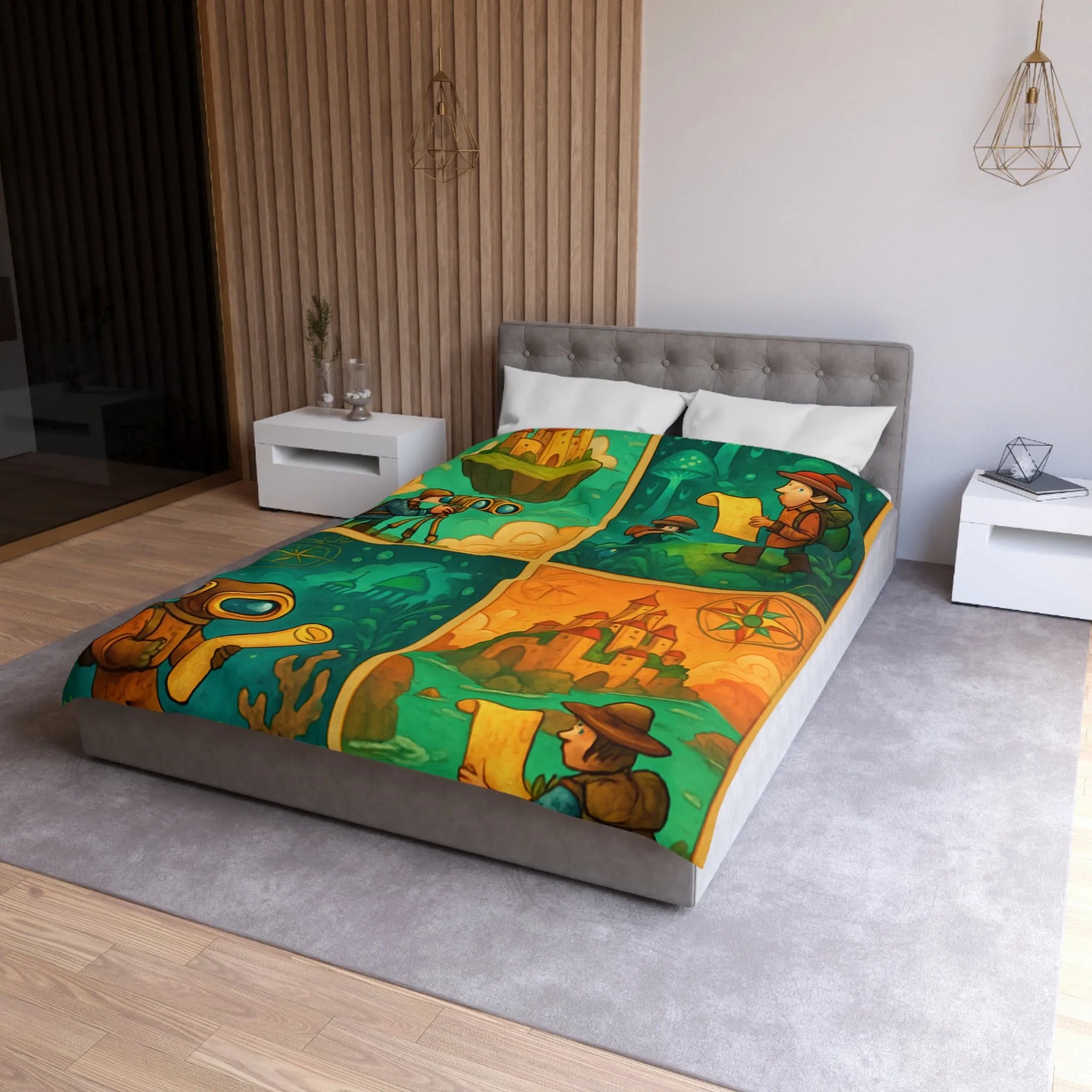 Housse de couette aventure fantastique pour chambre d'enfant avec exploration imaginaire colorée