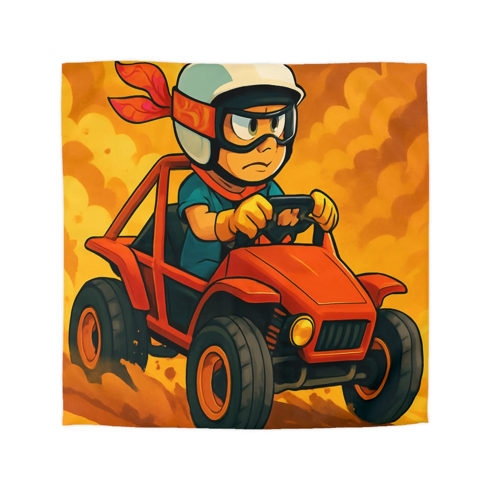 Housse de couette aventure enfant avec pilote de buggy dans le désert ensoleillé