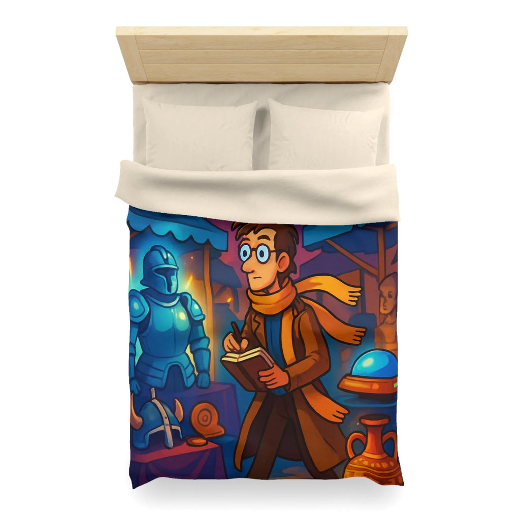 Housse de couette avec motif de marché nocturne mystérieux et horloges suspendues