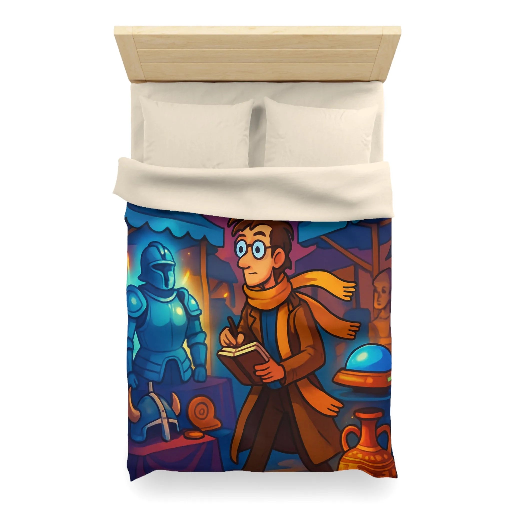 Housse de couette avec motif de marché nocturne mystérieux et horloges suspendues