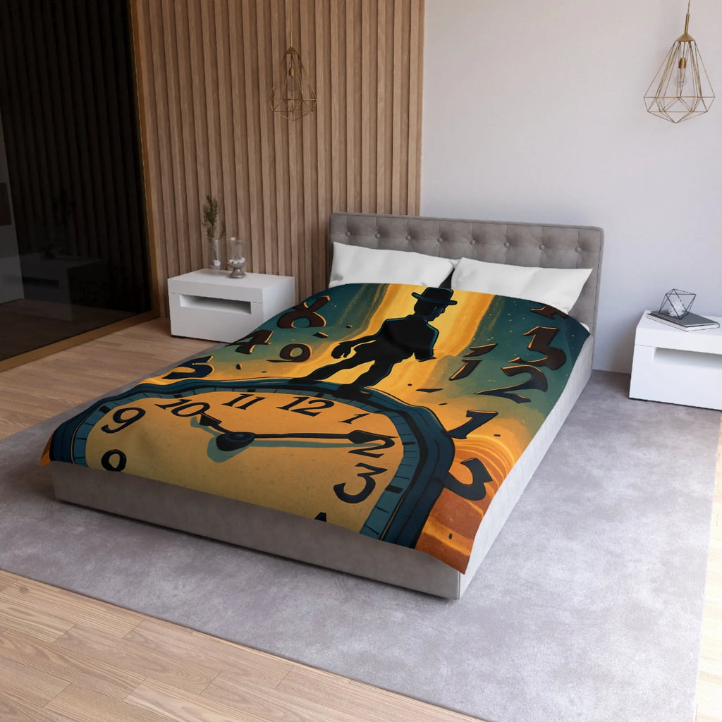 Housse de couette avec horloge mystique et voyageur des rêves en noir