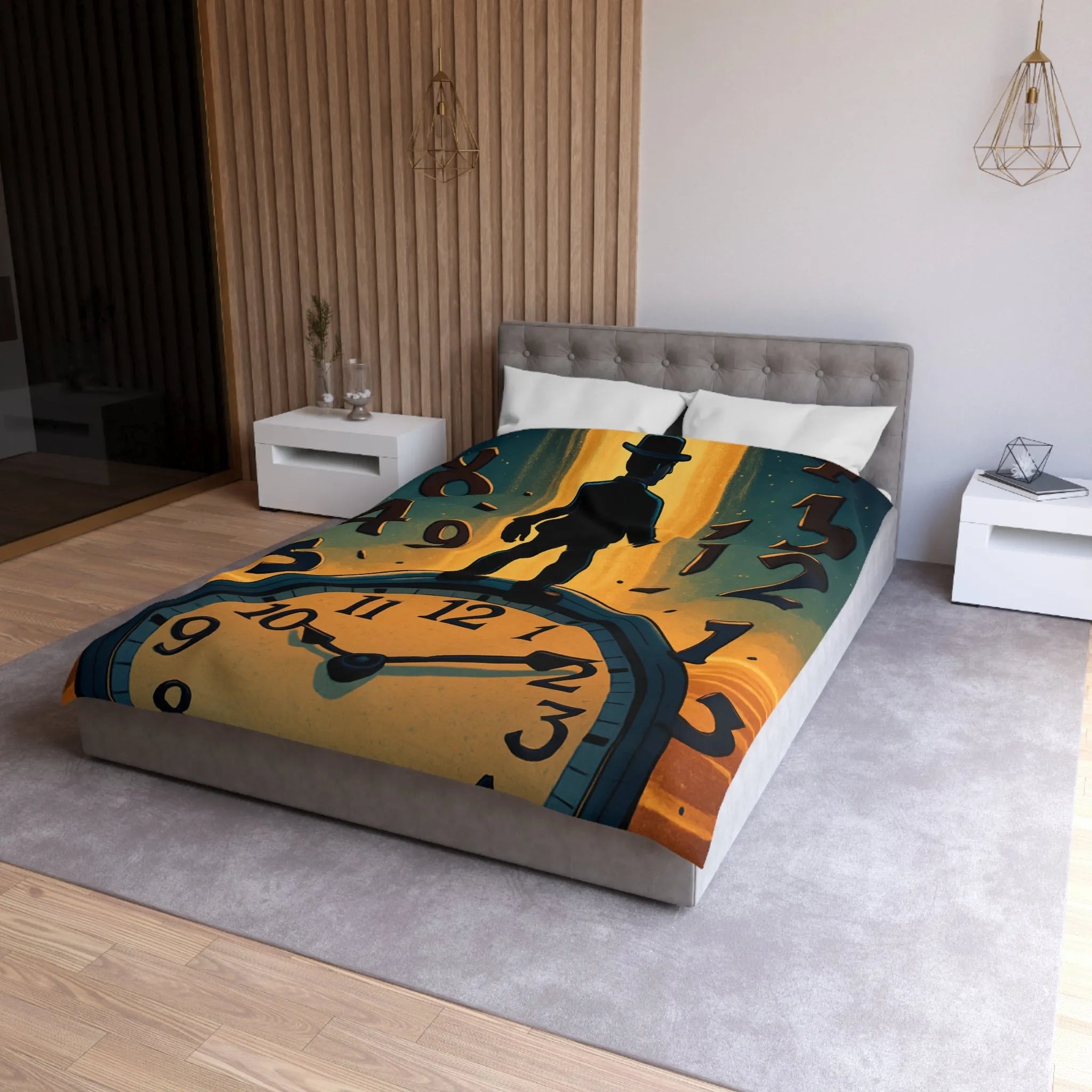 Housse de couette avec horloge mystique et voyageur des rêves en noir