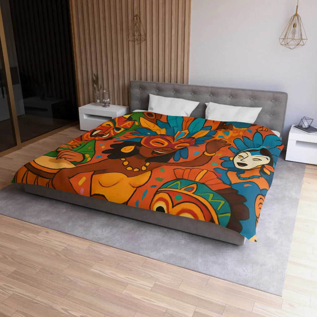 Housse de Couette Carnaval Parade Multicolore avec Masques et Costumes Exotiques Festifs
