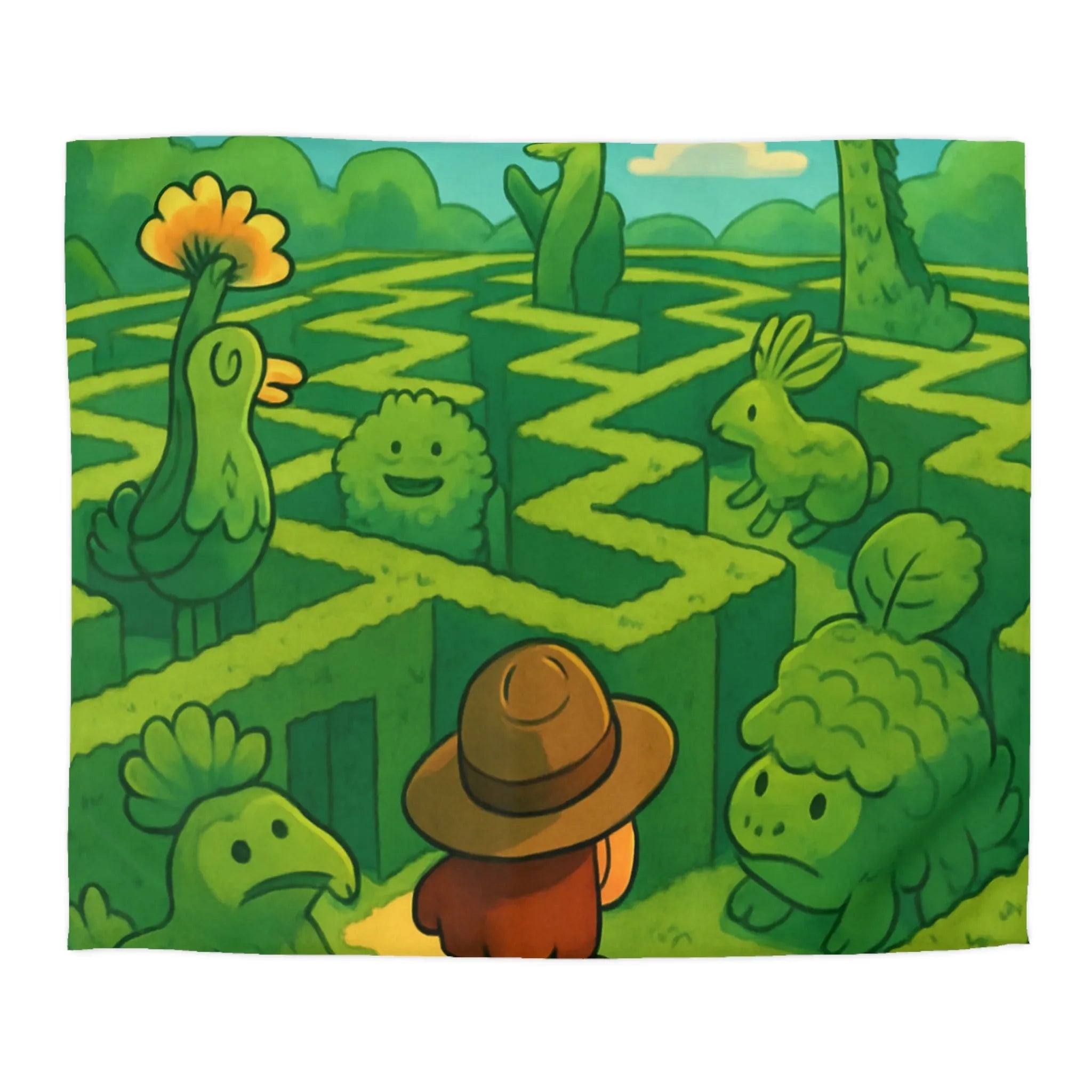 Explorez un Labyrinthe de Créatures Végétales Mystiques sur une Housse de Couette Originale