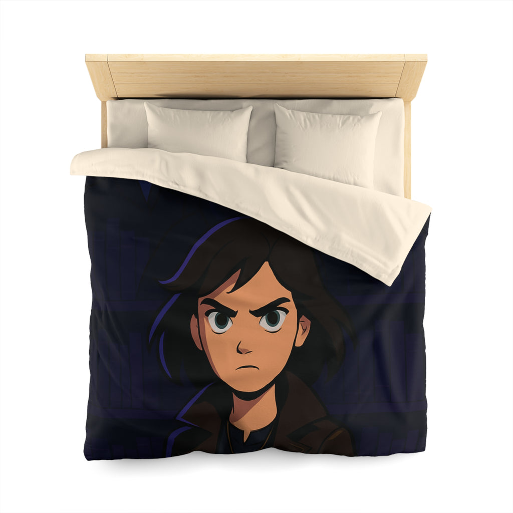 Housse de couette mystérieuse avec personnage sombre et biblio-thème style graphique