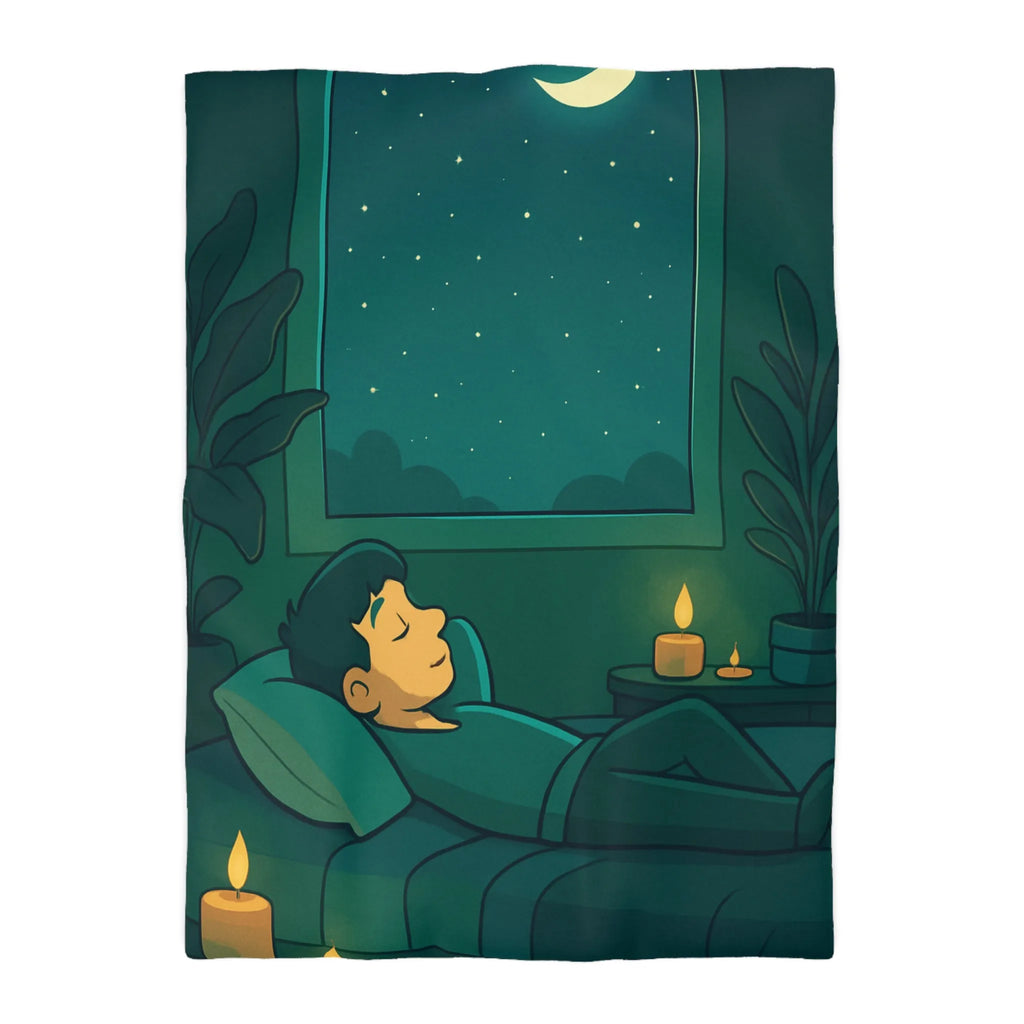 Housse de Couette Apaisante Nuit Étoilée Lune et Plantes Décoratives Ambiance Zen Chambre