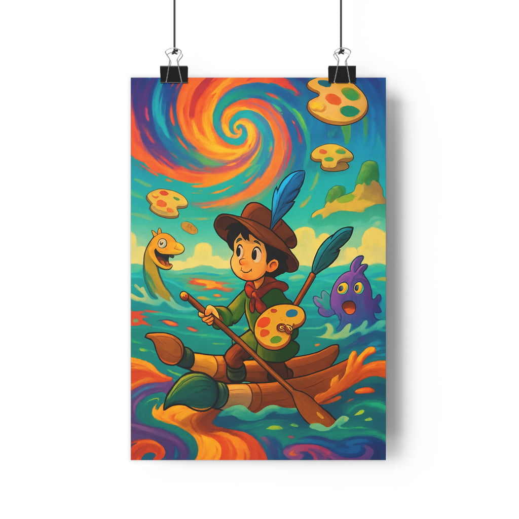 Poster décoratif cartoon bleu orange vert joyeux aventure enfant chambre créatif marin artistique peinture