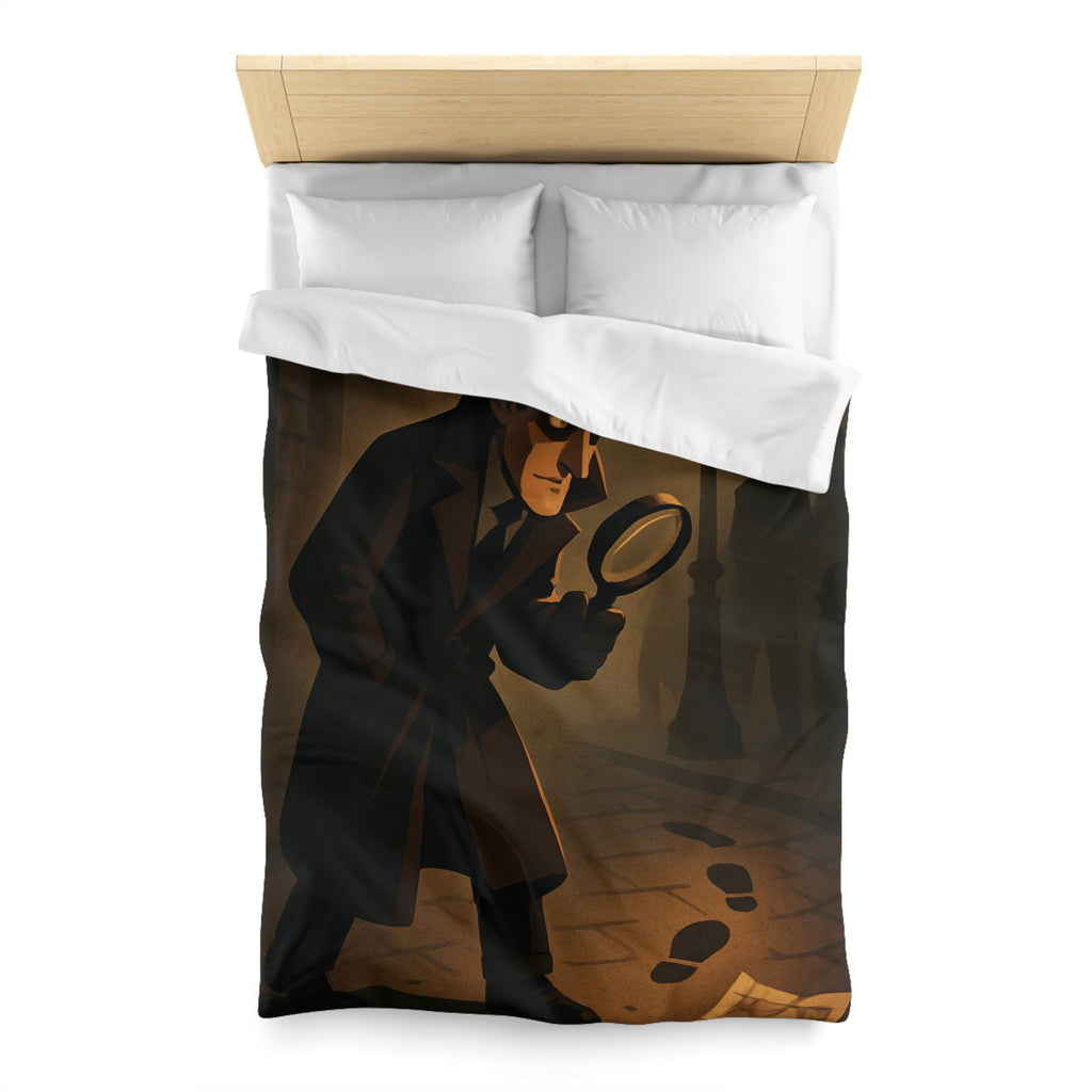 Housse de couette mystérieuse détective sombre rue nocturne silhouette investigation piste intrigante