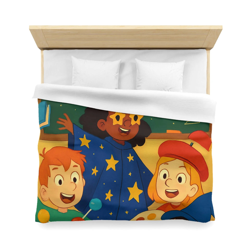 Housse de couette éducative colorée avec enfants et univers de l'apprentissage joyeux