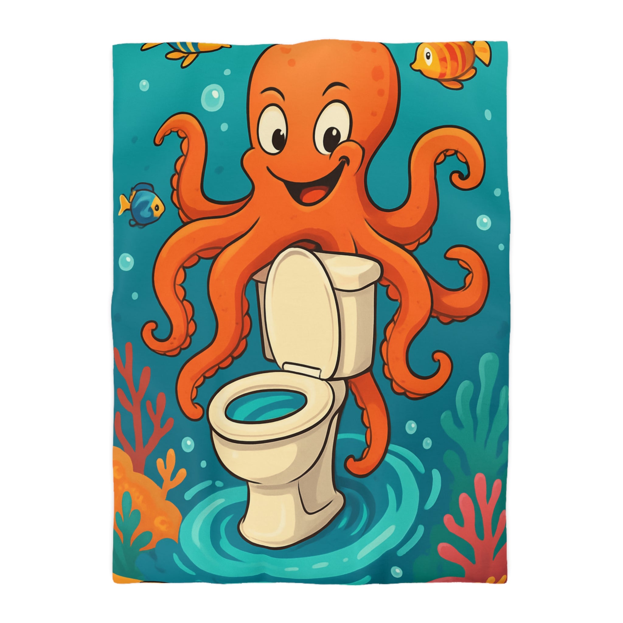 Housse de Couette Thème Marin avec Poulpe Joyeux et WC Tourbillonnant