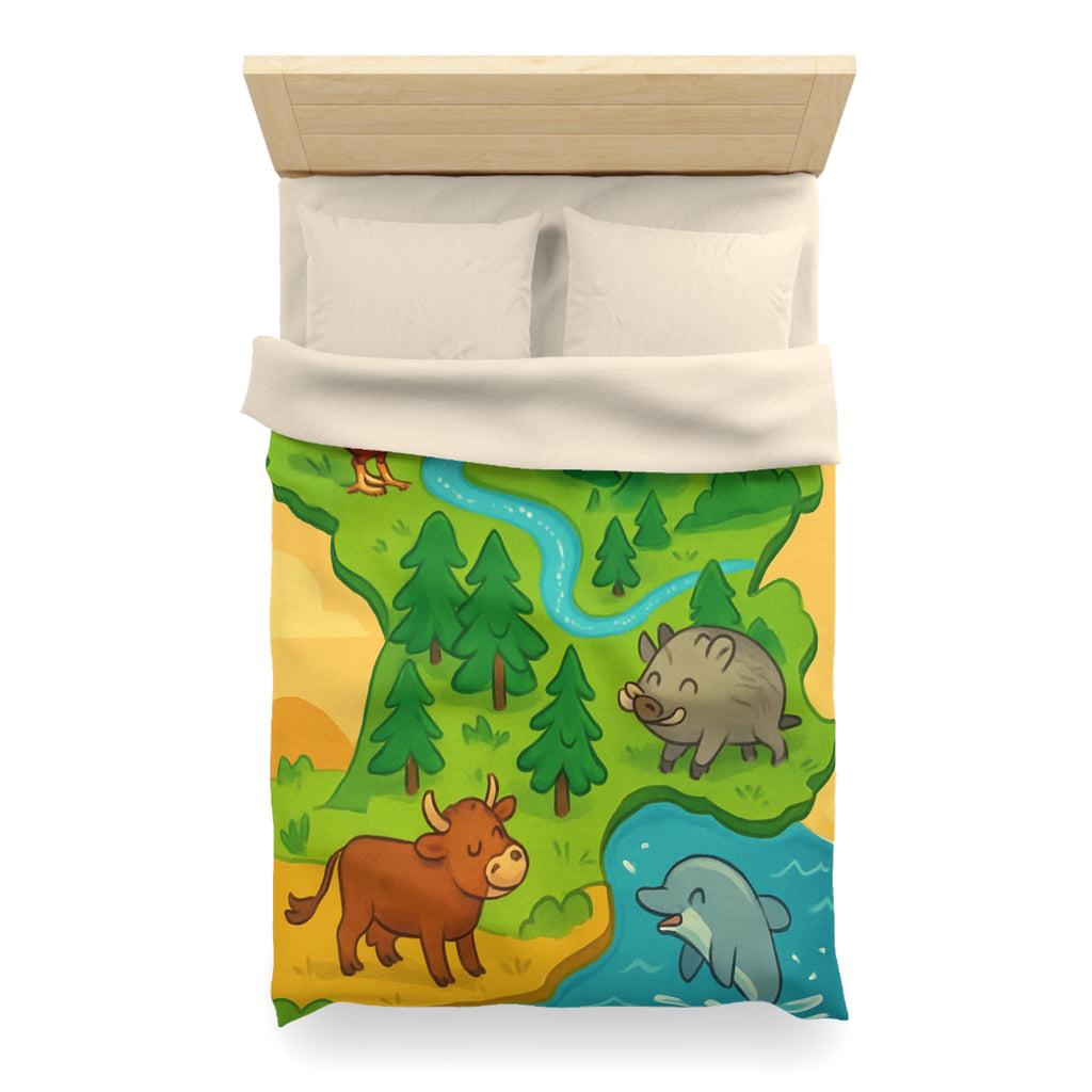 Housse de couette pour enfant avec animaux et paysage de France ludique et coloré