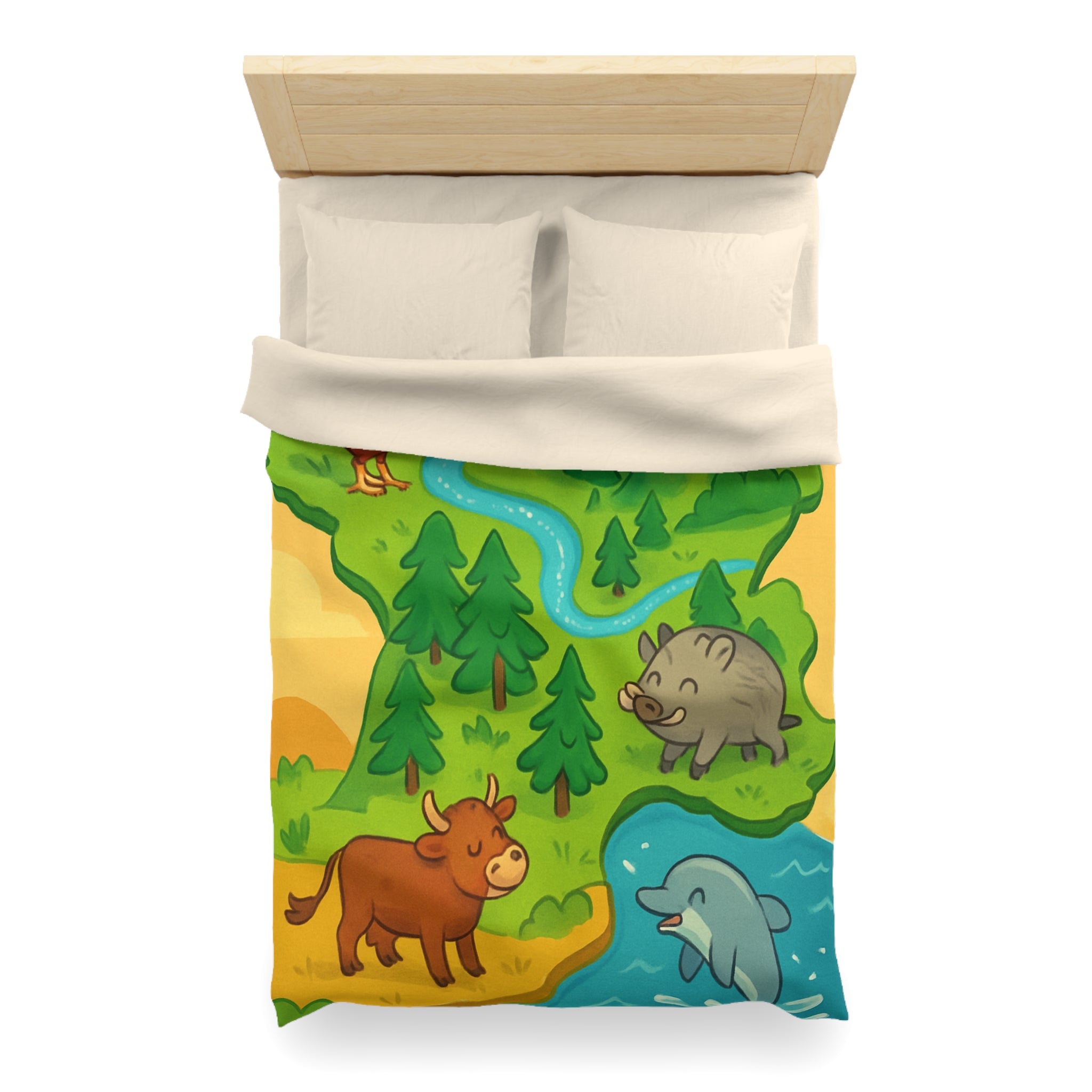 Housse de couette pour enfant avec animaux et paysage de France ludique et coloré