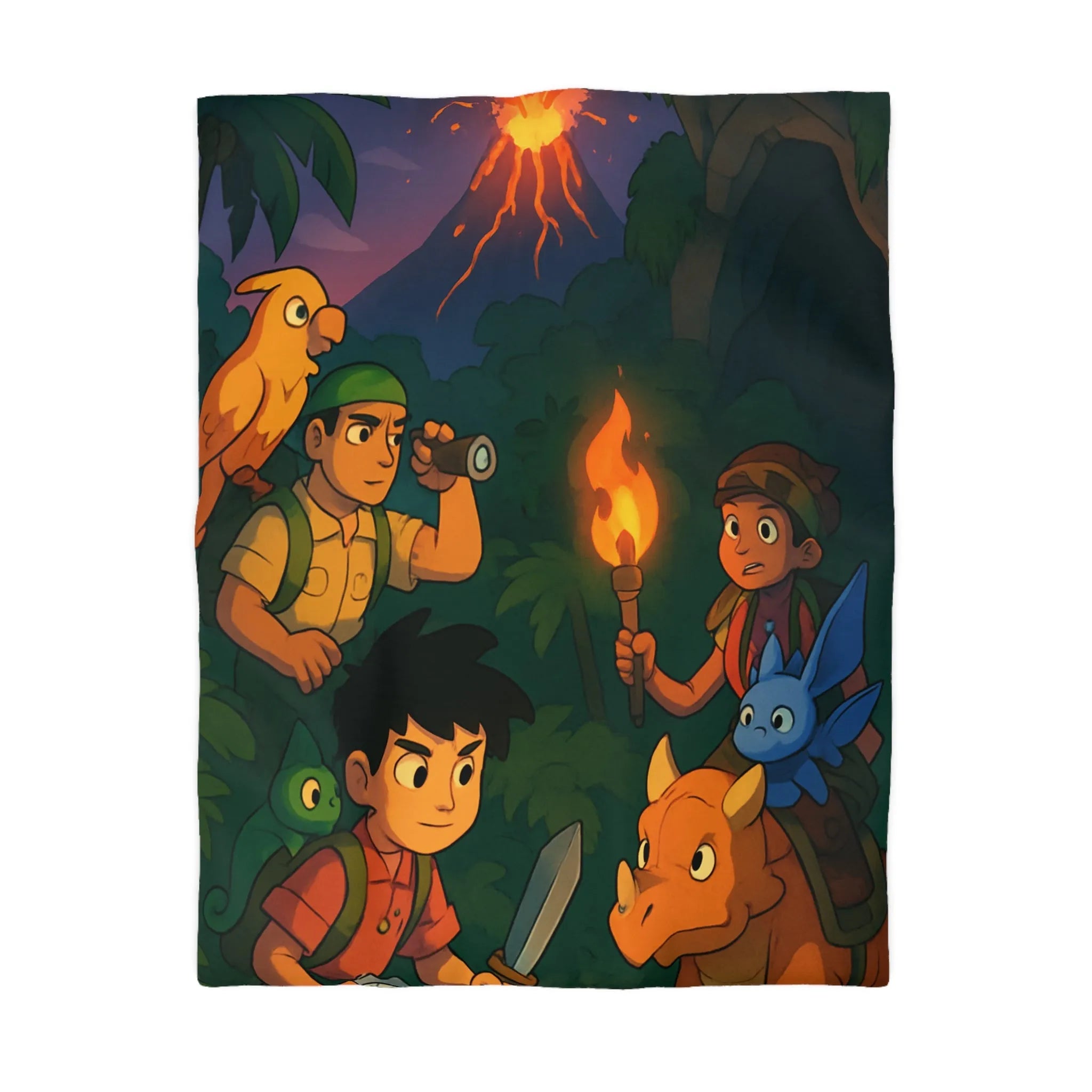 Explorez la jungle en famille avec des amis animaux et un volcan en éruption.