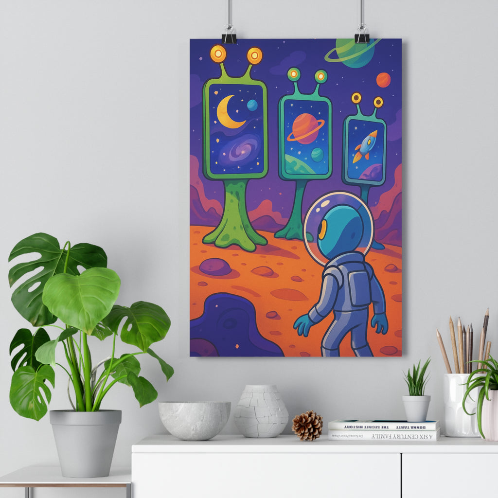 Poster décoratif astronaute panneau cartoon extraterrestre bleu vert orange chambre enfant ludique créatif aventure