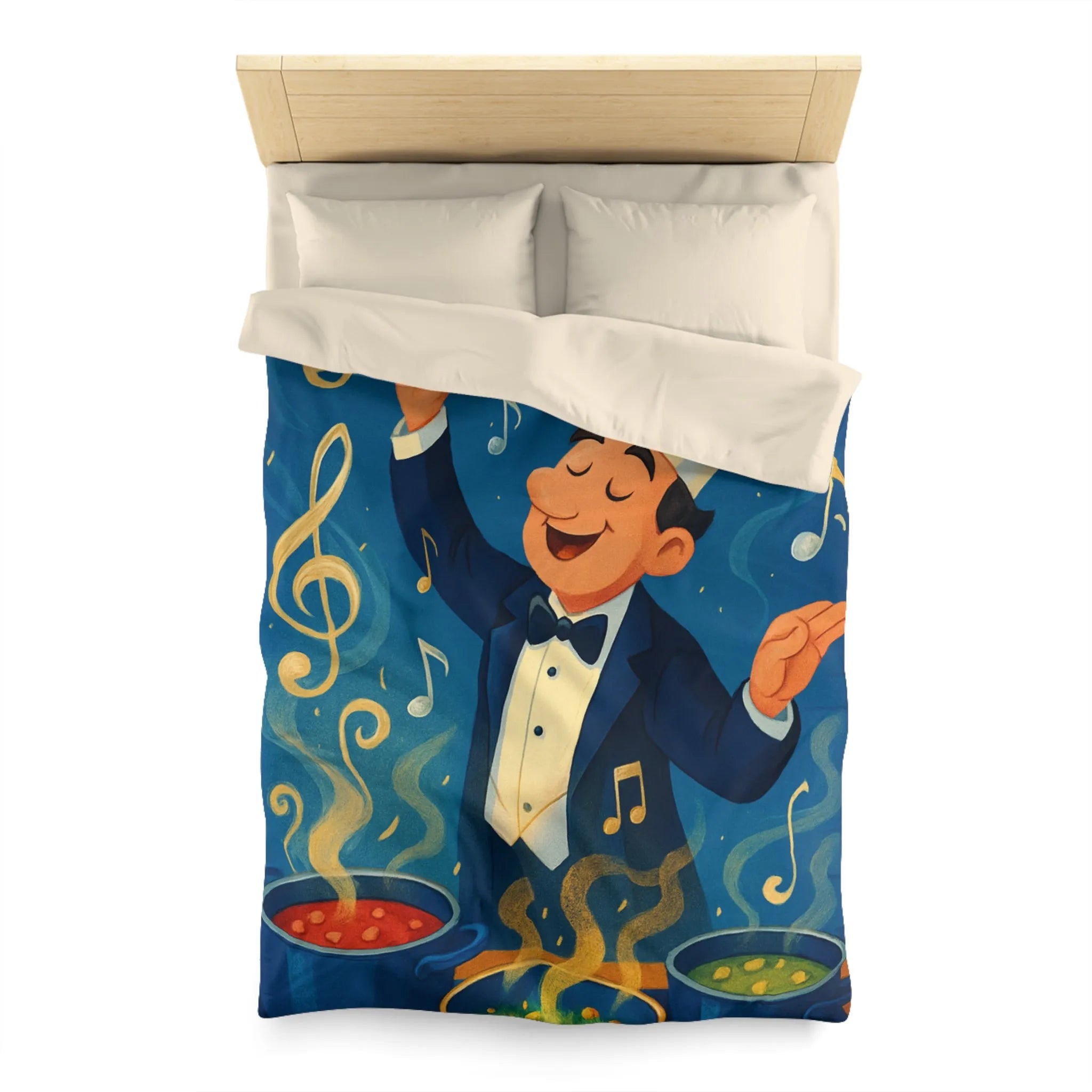 Chef chef d'orchestre culinaire dirige musique en cuisinant mélodies savoureuses et colorées