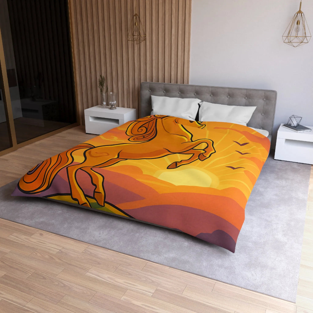 Housse de Couette Équestre Colorée : Cheval Cabré au Coucher de Soleil Artistique