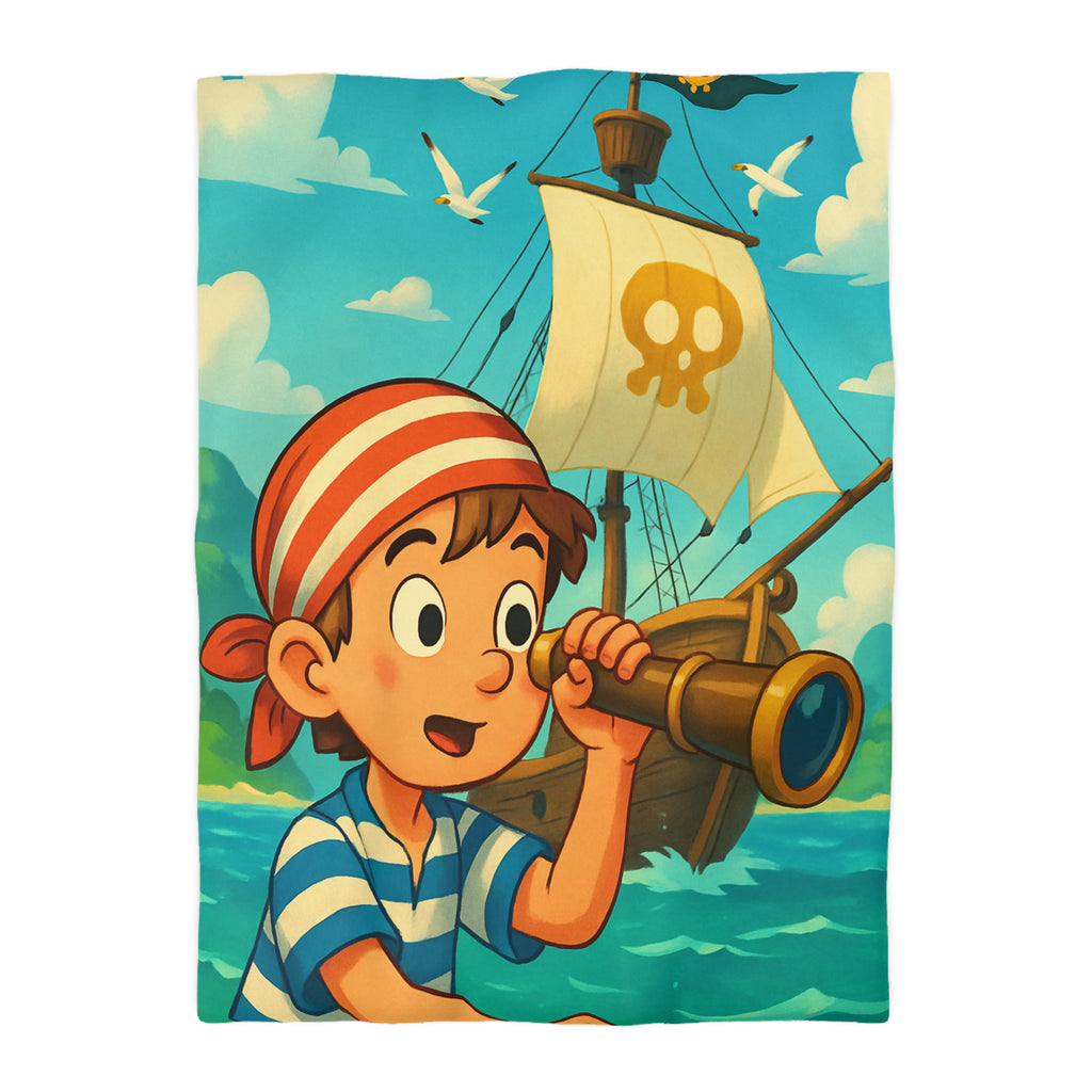 Housse de Couette Pirate Enfantine avec Bateau et Jumelles pour Chambre Aventure