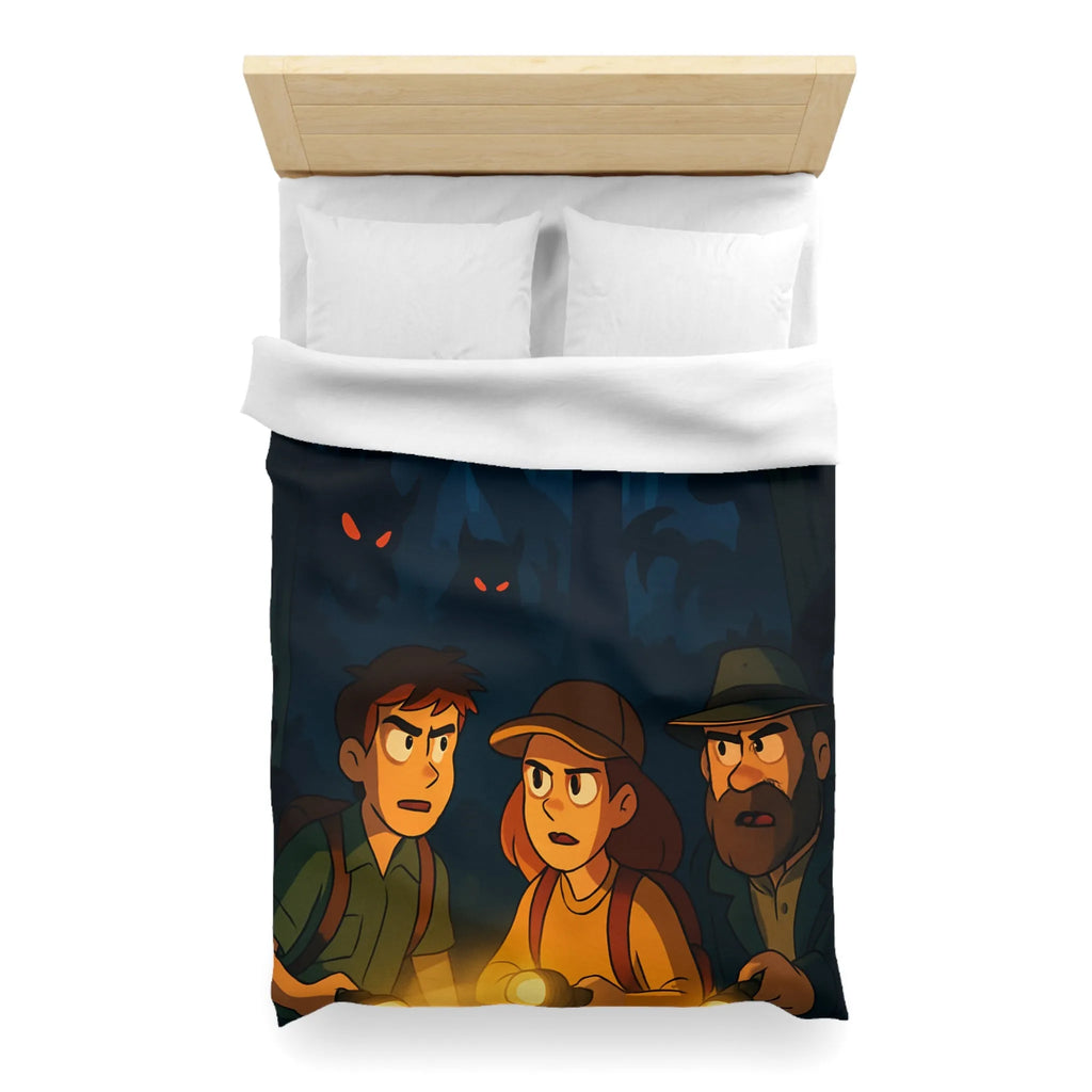 Housse de Couette Forêt Enchantée Nocturne avec Aventuriers et Créatures Mystiques Illustrée