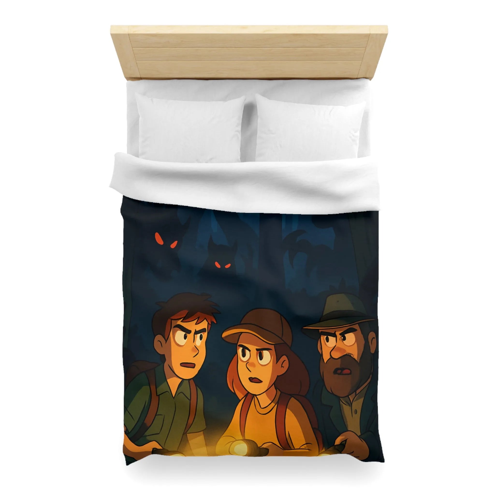 Housse de Couette Forêt Enchantée Nocturne avec Aventuriers et Créatures Mystiques Illustrée