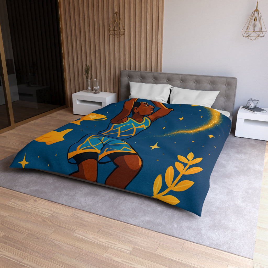 Housse de Couette Thématique Basket avec Étoiles et Trophée pour Fans Sportifs