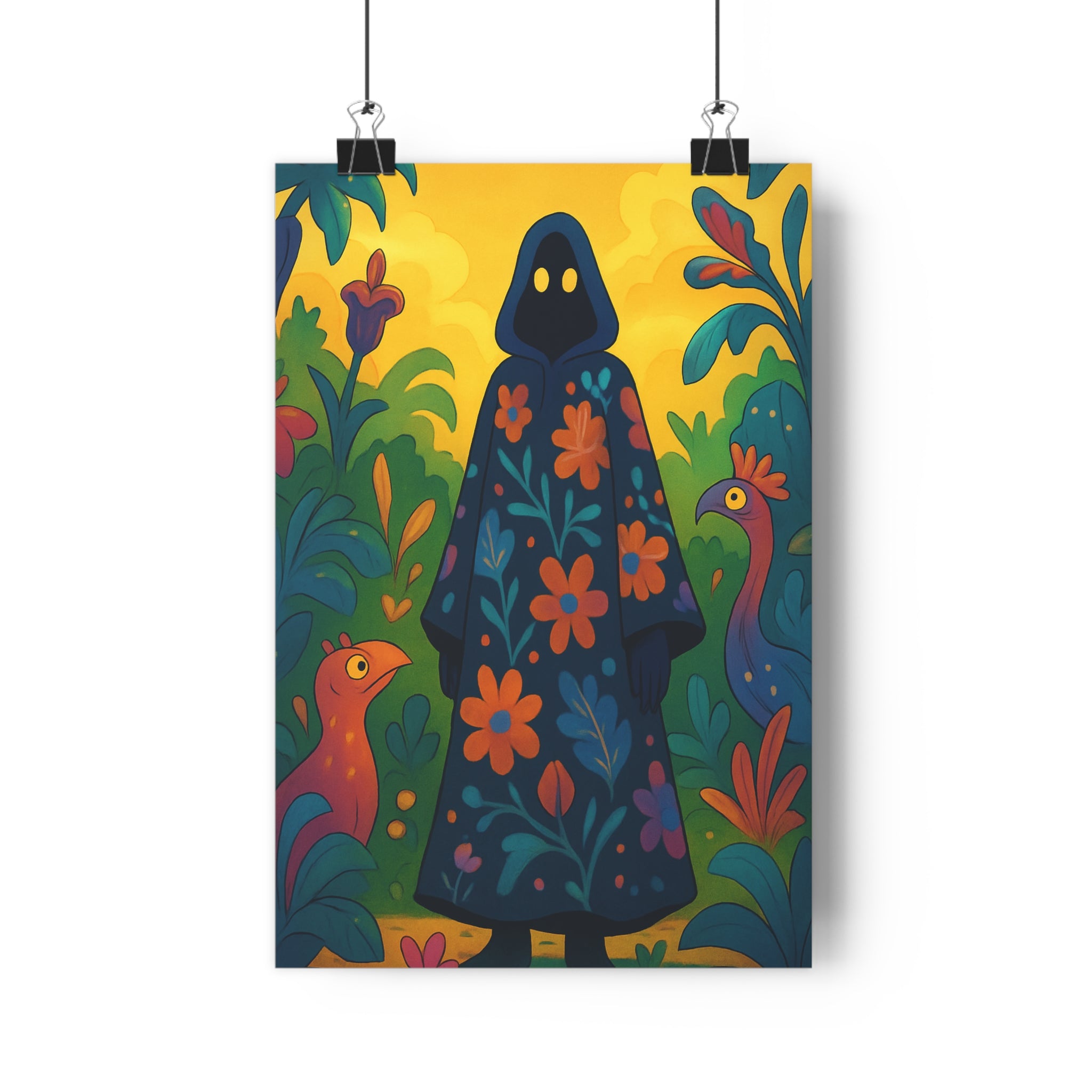 Poster décoratif mystique jaune pastel créatif salon chambre moderne nature vibrant oiseaux floral 30x46