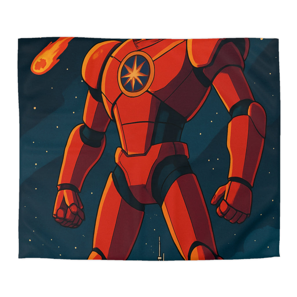 Housse de couette robot géant rouge séduisant avec météores dans l'espace étoilé