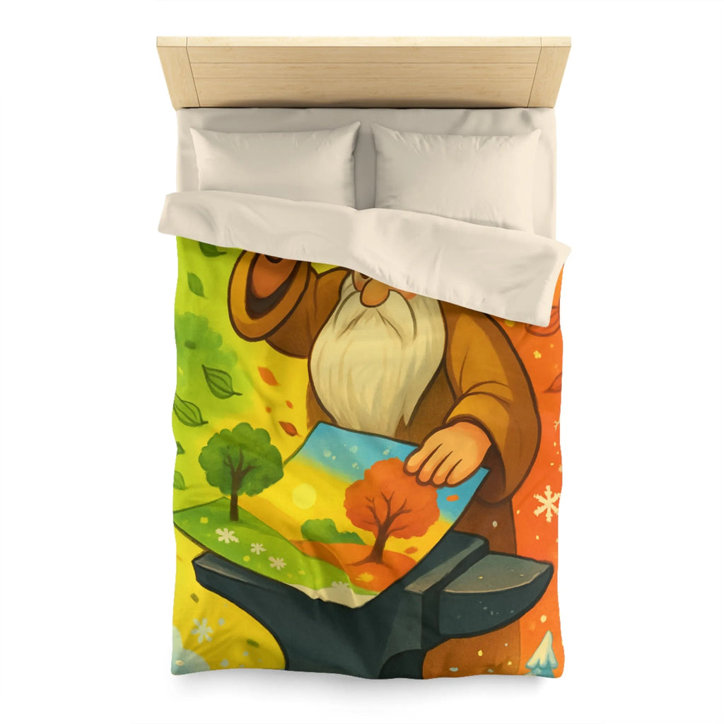 Housse de Couette Artistique aux Couleurs des Quatre Saisons avec Forge Mystique