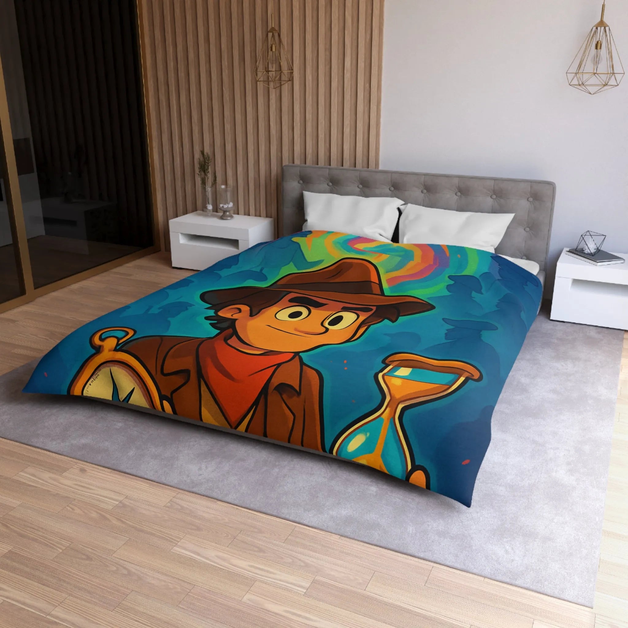 Décor Aventure Mystérieuse Housse de Couette avec Illustration de Voyageur et Sablier