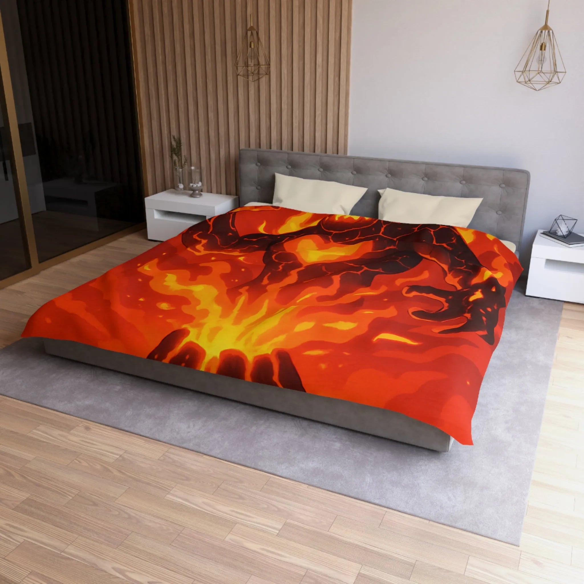 Éruption Volcanique Époustouflante: Figure Enflammée Surgissant De Coulées de Lave Rougeoyantes