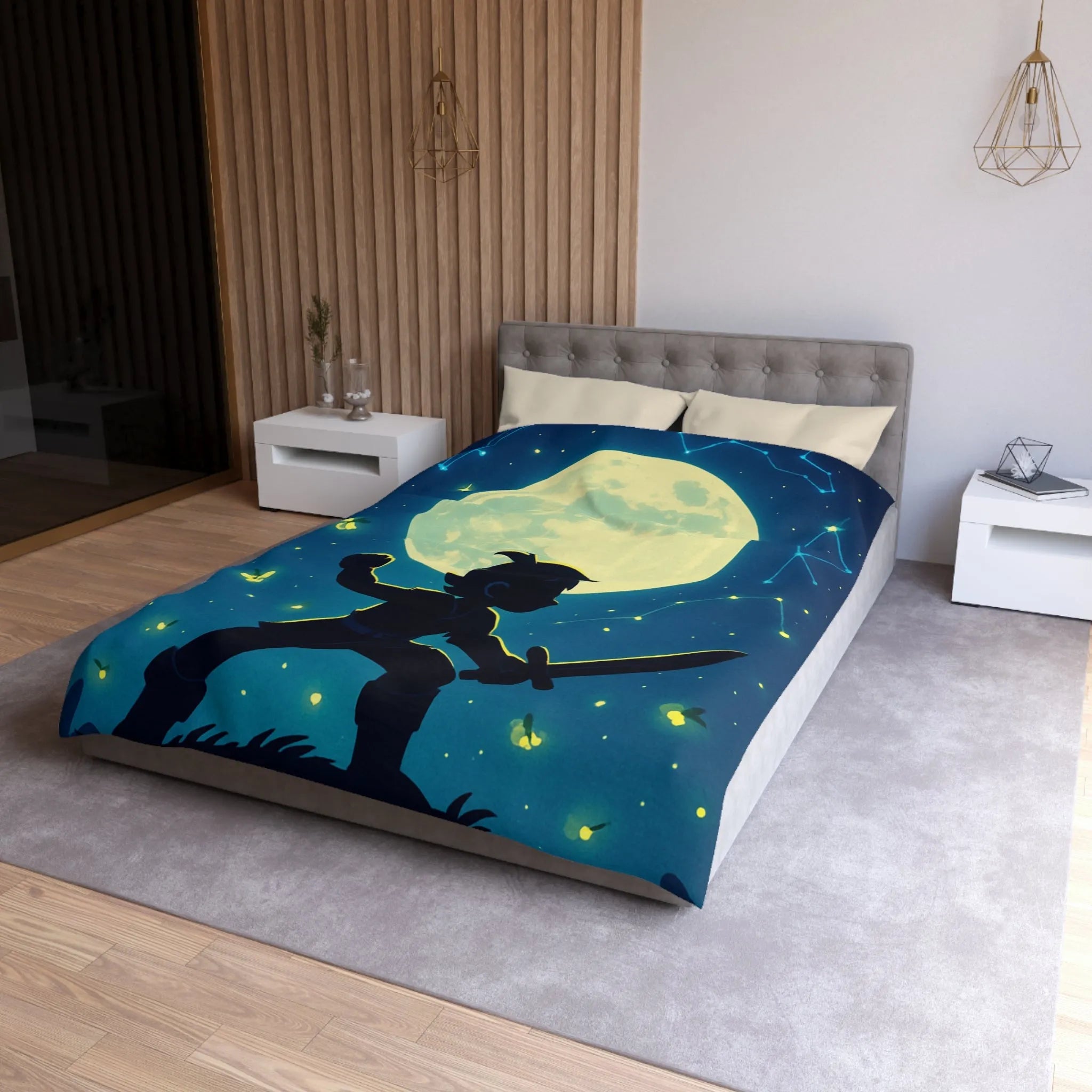 Housse de couette enfant design aventurier nocturne avec lune et constellations magiques