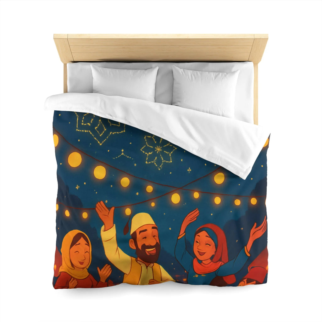 Housse de Couette Avec Scène Festive Nocturne et Lanternes Flottantes Pour Décoration Chambre