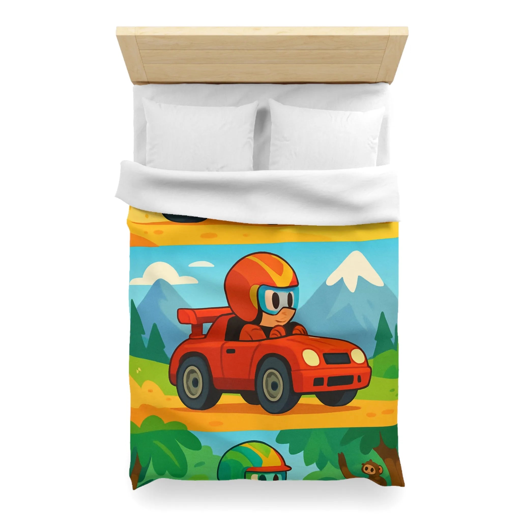 Housse de couette colorée avec motifs de voitures et paysages pour chambre d'enfant