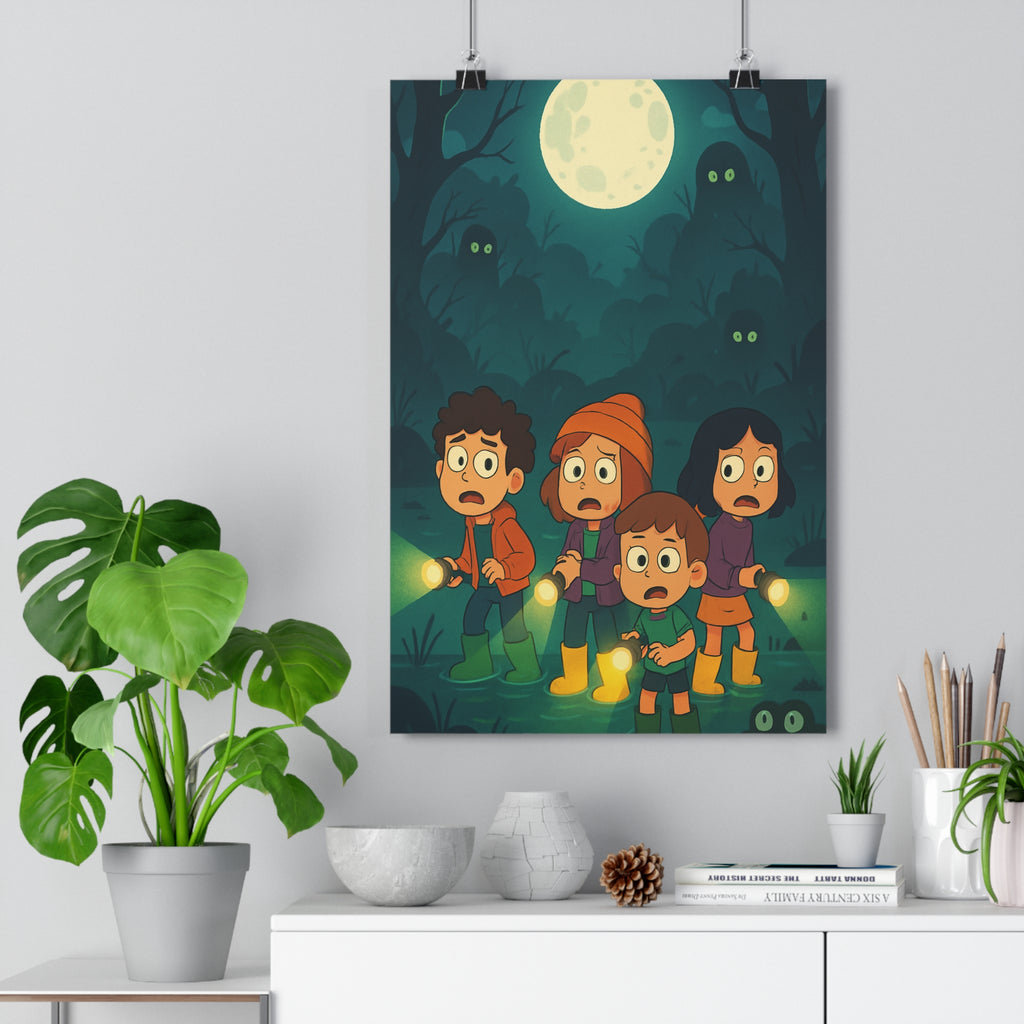 Poster décoratif cartoon vert bleu mystique aventure enfant chambre salon 30x46 ambiance captivante intrigante