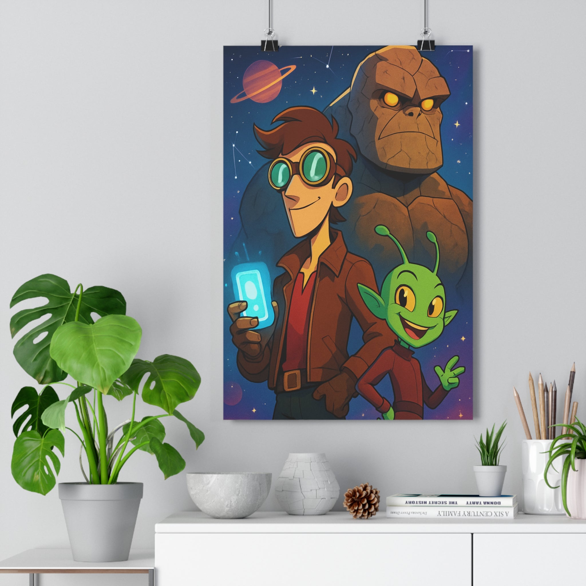 Poster décoratif futuriste vert lumineux extraterrestre aventure espace coloré salon moderne chambre constellation qualité