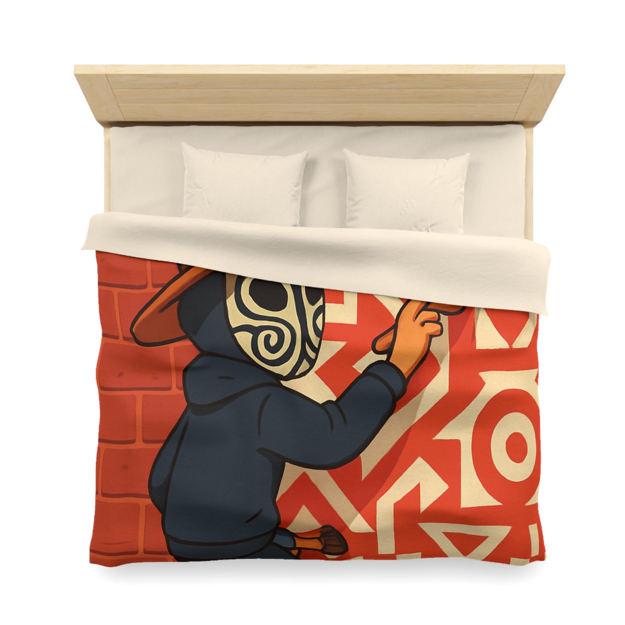 Housse de Couette Style Graffiti Masque Ethnique en Rouge et Blanc Pour Chambre Adulte