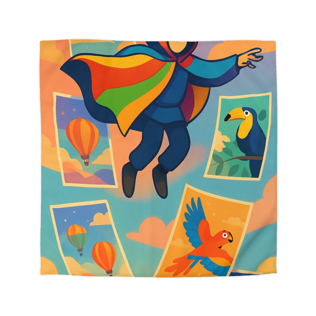 Housse de couette colorée avec motifs d'aventure de montgolfières et oiseaux exotiques