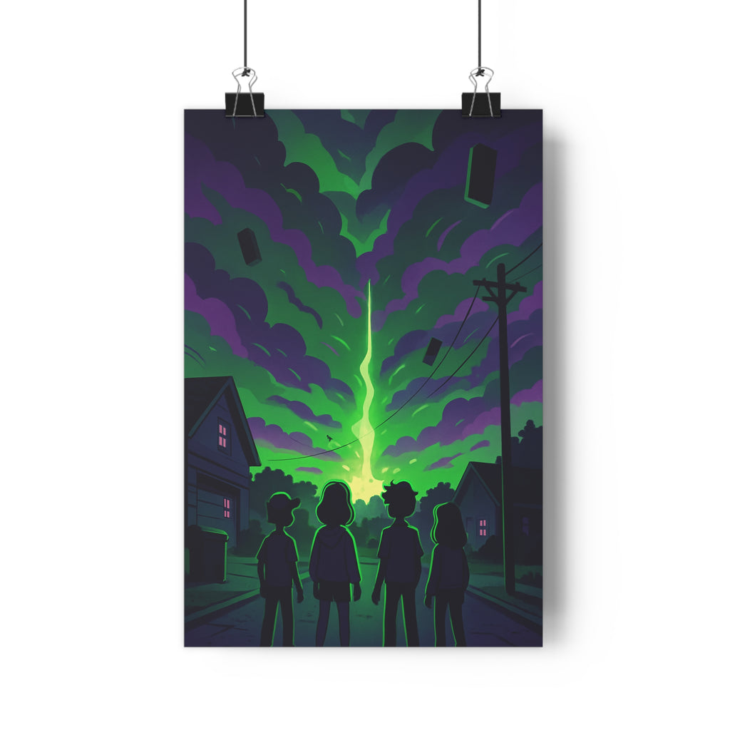 Poster décoratif silhouettes crépuscule vert violet mystique moderne salon chambre tendance unique qualité qualité