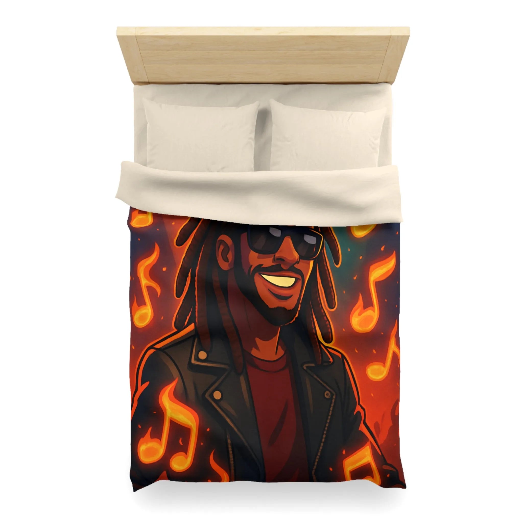 Housse de couette artistique avec musicien animé sous lumières de concert colorées