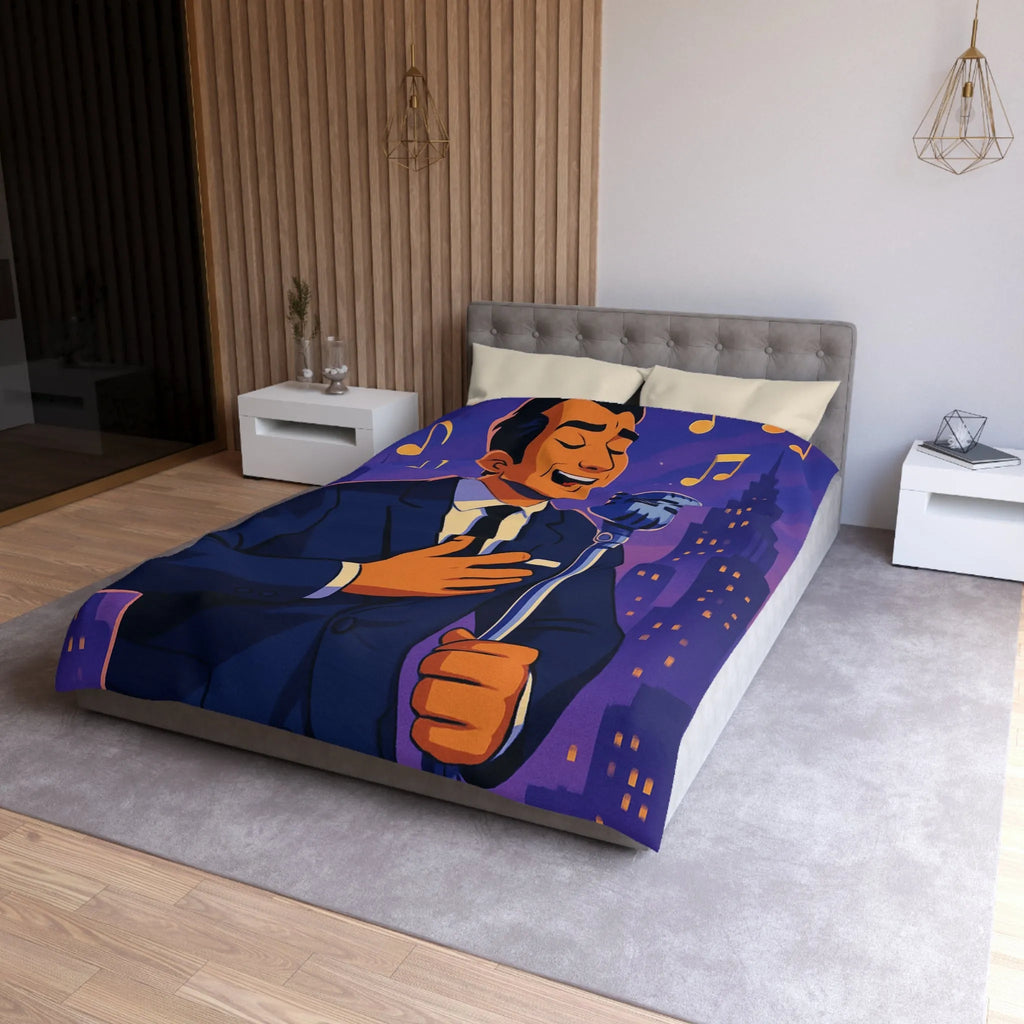 Housse de Couette Élégante pour Amoureux de Musique avec Chanteur et Micro Vintage