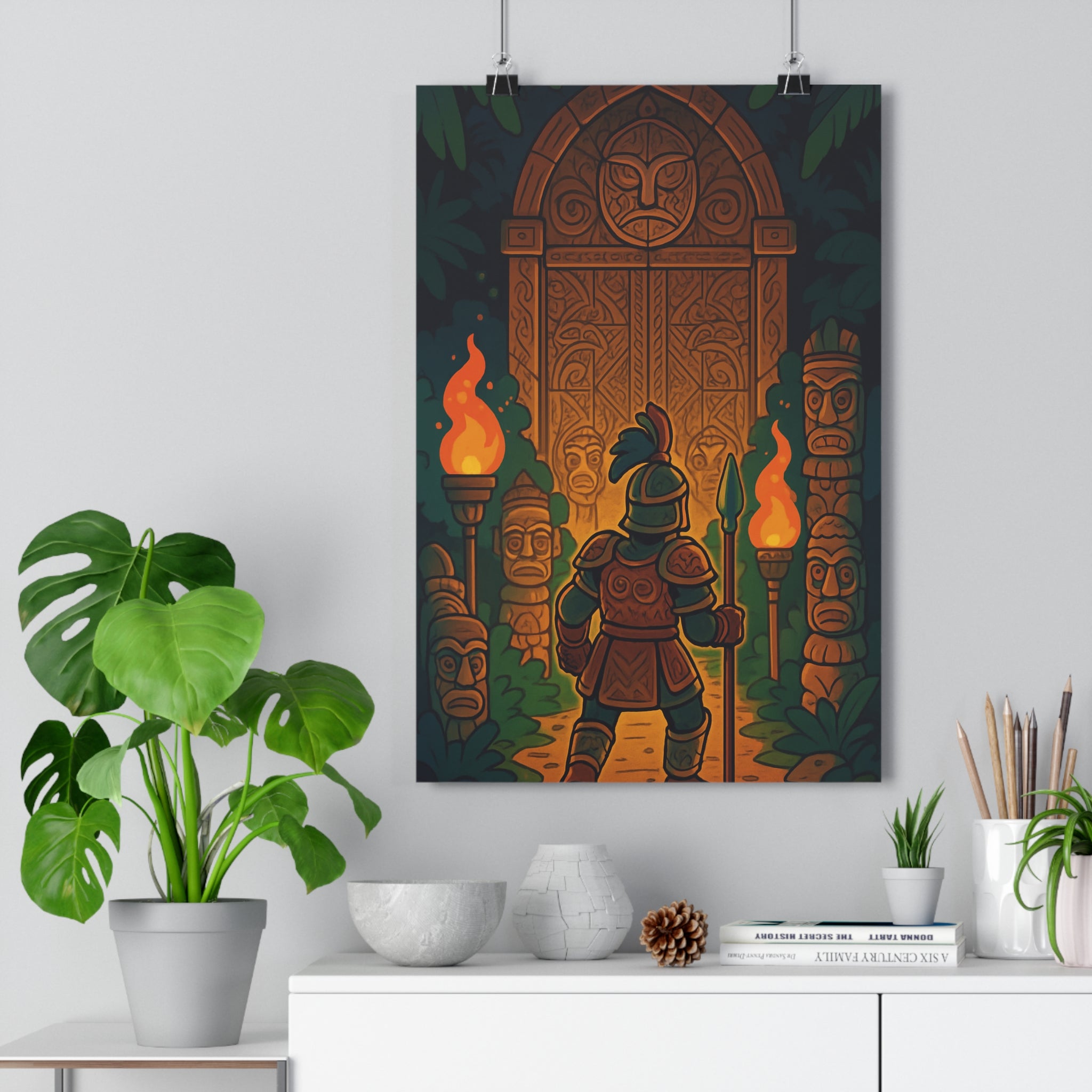 Poster décoratif guerrier mythologie tribal mystique aventure chambre salon doré chaud 30x46 cm qualité