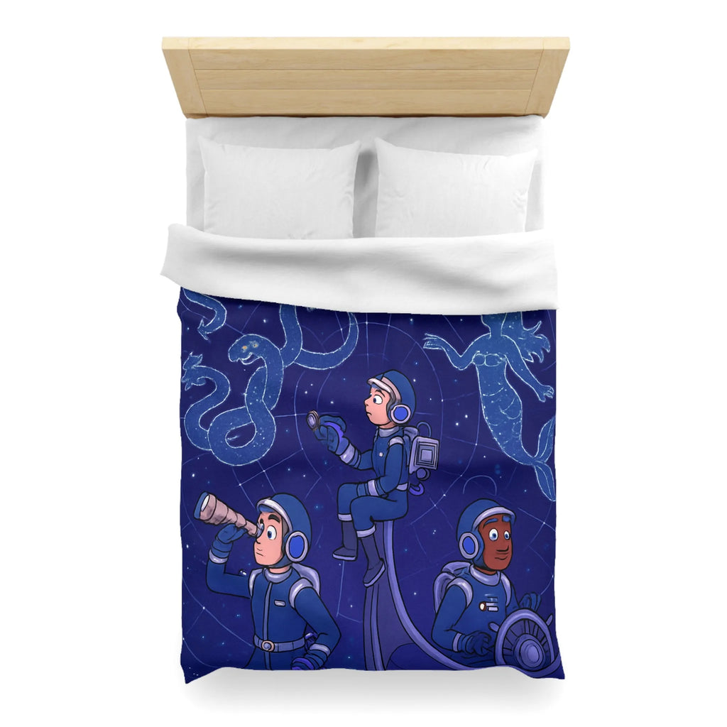 Housse de couette espace enfants avec constellations magiques dragons et sirène.
